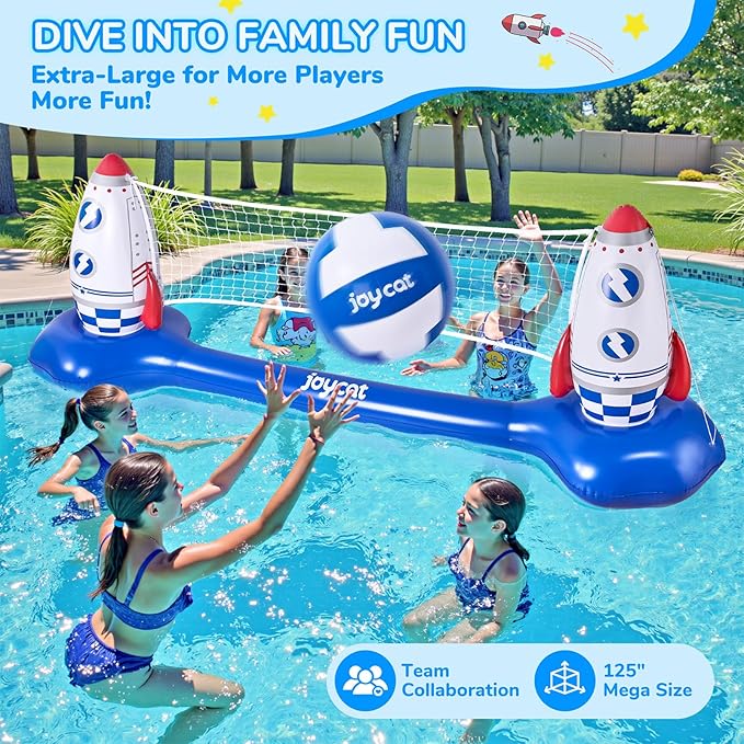 JoyCat Inflatable Pool Volleyball Set,125 Inch Volleyball Net & Basketball Hoop,Floating Swimming Pool Games Lake Beach Toys for Kids,Water Games for Adults and Family,Pools Party Gift Essentials
