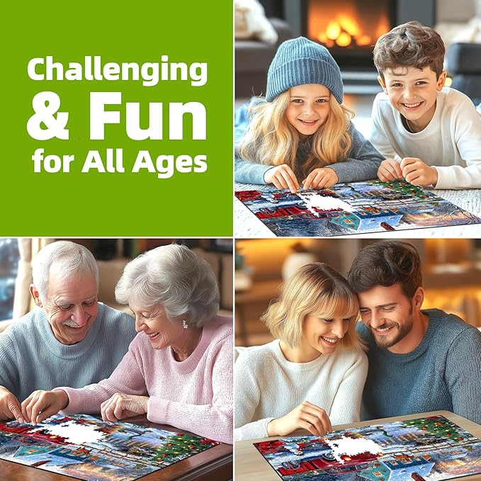 Christmas Winter Scene Jigsaw Puzzle 1000 Pieces for Adults Vintage Red Truck Snowy Country Blue House Ducks Snowman Holiday ICY River Landscape Festival Family Games for Adults