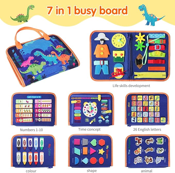 Busy Board-Montessori Toys for Toddlers,Sensory Toys for Girls,Learning Education Travel Toys for Toddlers,Activity Board Busy Book for Kids Birthday Gift (Blue)