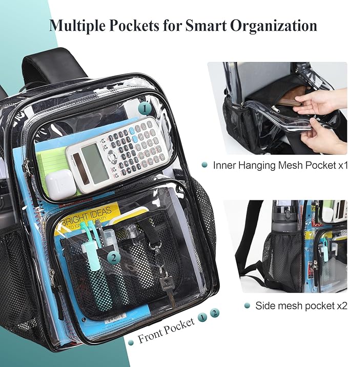 PACKISM Clear Backpack for School - 17 inch Large Heavy Duty Clear Bookbag, See Through PVC Backpacks (for age 12 above)