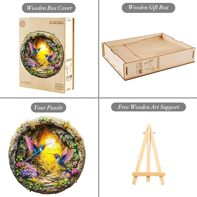 Wooden Puzzles for Adults,Wooden Jigsaw Puzzles for Adults,3D Vision Effect-3D hummingbird in the cave-1 Unique Shaped Wood Puzzles Adult,Gifts for Friends Family Game,Home Decor(13.4 * 13.3in 290pcs)
