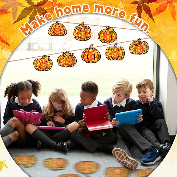 32 Sets Pumpkin Suncatchers Craft Kit DIY Window Stained Glass Effect Fall Pumpkin Paper Crafts Home School Classroom Autumn Thanksgiving Decor Kid Birthday Gift Creative Art Project Activity Game