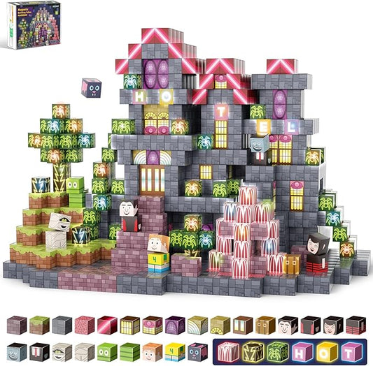 Magnetic Blocks -198PCS Enchanted Hotel Magnetic Building Cubes,Educational Sensory Stacking Kit & STEM Learning Play,Christmas Birthday Creative Gifts for Kids Boys Girls Ages 4 5 6 7 8 10+ Years Old
