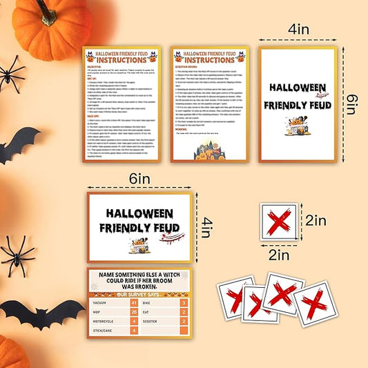 Halloween Friendly Feud Game, Halloween Trivia Feud Quiz, Fall Board Game for Adults, Family Game Night Activities Decorations, Autumn Party Supplies & Favors -03