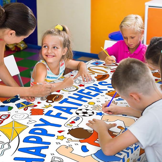 Fathers Day Coloring Poster for Classroom Wall - Versatile 31.5 x 72 Inches Fathers Day Themed Activity Poster/Table Cover, School Parties, Happy Fathers Day Decorations