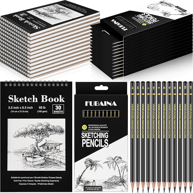 Humyoun 24 Pcs Sketch Drawing Pencils Kit Includes 5.5 x 8.5 Sketch Book and Graphite Pencils (12b - 4h) Top Spiral Bound Sketch Pad for Artists Beginners Teachers