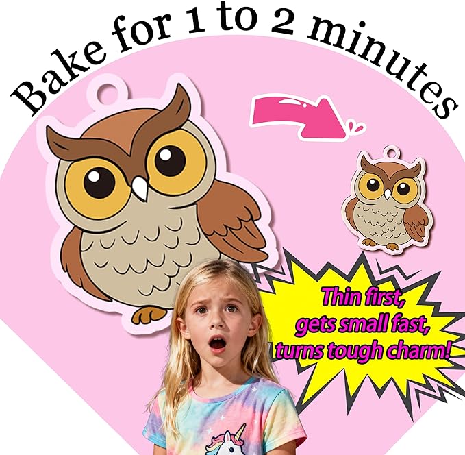 Shrink Fun 75PCS Shrinky Dinks Sheets Craft Kits for Kids, Includes 24 Pre Cut Forest Animal Charms, 24 Learning Cards and More, Keychain&Necklace Making Kit for Girls, Ideal Party Favor Age 6+