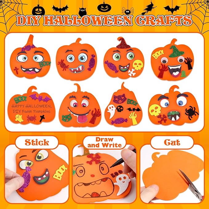 312 PCS Halloween Crafts for Kids, DIY Foam Pumpkins for Craft Bulk, Halloween Arts and Crafts for Party Favors Supplies, Halloween's Decorations, Classroom Craft Activities