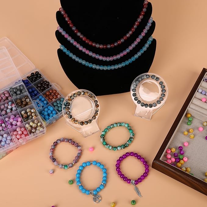 1300 Pcs Round Glass Beads for Jewelry Making – 8mm Beads in 48 Colors, 2 Box Set of Bulk Glass Beads for Bracelets, Crafts & DIY Gifts