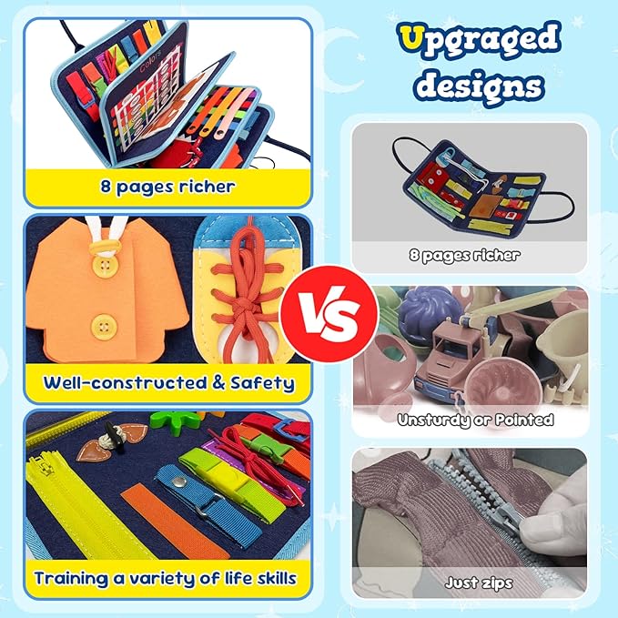 Toddler Busy Board Book Montessori Toys for 1 2 3 4 Years Old,Sensory Board Educational Activities for Learning Fine Motor Skill,Toy for Boy & Girl Birthday Gift,Toddler Toy for Airplane Car Travel