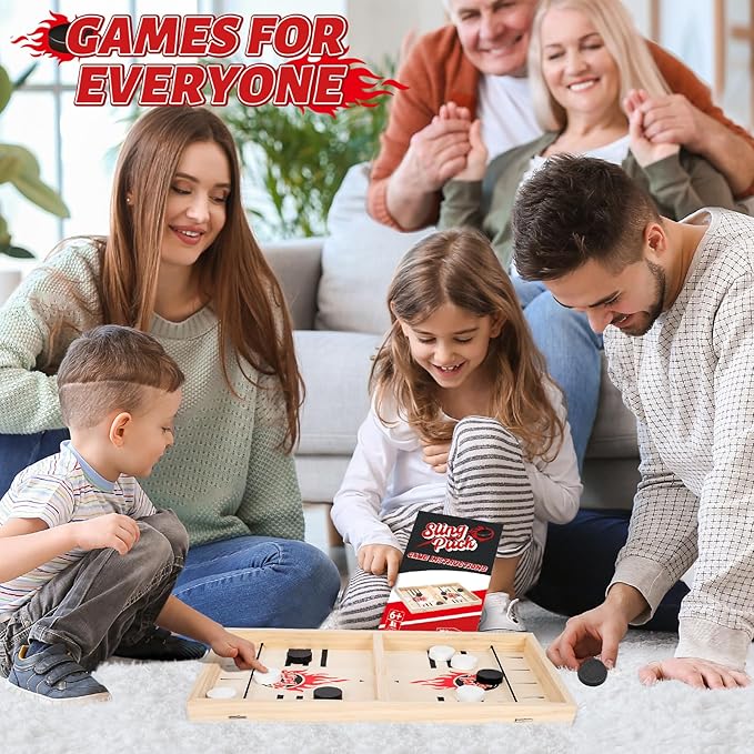 Large Fast Classic Slingshot Puck Game, Wooden Air Hockey Board Games for Family Night, Table Games for Adults and Kids, 2 Player Game for Ages 6 and Up, Test Your Speed and Accuracy