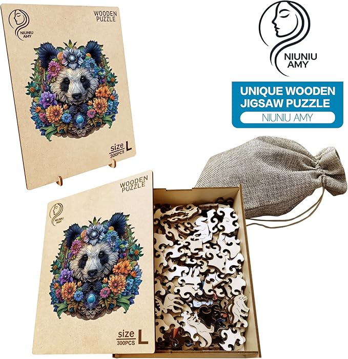 Wooden Puzzles for Adults,Panda Design Jigsaw Puzzles 300 Piece,Thanksgiving Birthday Gifts Family Game,Unique Shape Puzzle Challenge 14.9 x 14.9 Inch