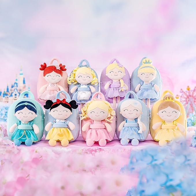 Gloveleya Back to School Gifts for Girls Toddler Backpack for Girls Kids Backpacks Soft Girl Toys Plush Baby Girl Gifts with Plush Princess Mermaid Qearl Doll Red 9"