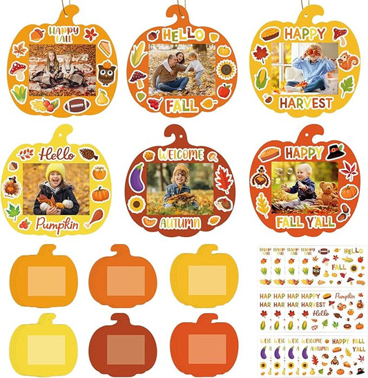 24 PCS Fall Picture Frame Crafts Paper Thanksgiving DIY Photo Frame Crafts Pumpkin Maple Leaf Pine Cone Photo Holder Decor for Thanksgiving Game Activity (Pumpkin)