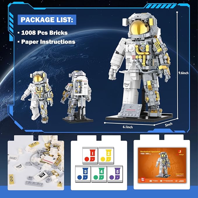 JMBricklayer Space Astronaut Building Block Sets for Adults, 1008 PCS Spaceman Toys with Display Stand, STEM Science Toy 70131, Home or Office Decor, Cool Collectible Gifts for Kids 8-14 Boys Girls