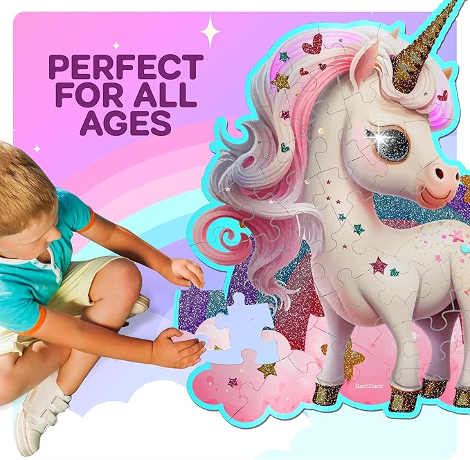 Dan&Darci Jumbo Shimmery 45-Piece Unicorn Floor Puzzle for Kids Ages 3-6 Years Old- Large Toddler Puzzles Age 3, 4, 5, 6 Year Olds - Easter Toys for Girls - Little Girl Birthday Gift
