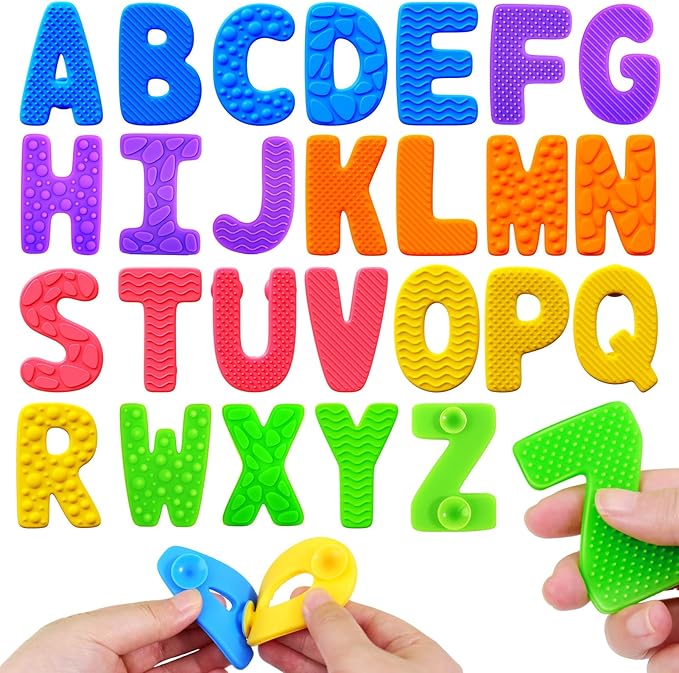 Sensory Fidget Toys for Kids Toddler: 26 Pieces Textured Alphabet Suction Toy for Autism - ABC Educational Toy Preschool Learning Activity - Fidget for Classroom - Travel Toys Road Trip Essential