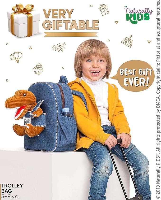 Toddler Luggage for Boys w Dinosaur Toys, Kids Rolling Backpack for Boys, Toddler Suitcase, Gifts for 3 4 5 6 Year Old