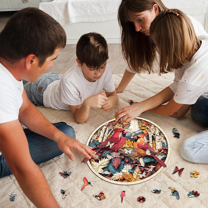 Wooden Puzzles for Adults - Autumn Cardinal Wooden Jigsaw Puzzle, Unique Animal Shaped Wood Puzzles Adult, Christmas Birthday Gifts for Friends/Family, Home Decor 11.4 * 11.4in 200pcs