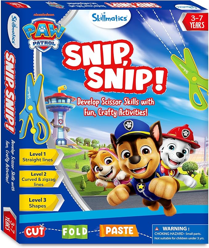 Skillmatics Scissor Skills Activity Book - Snip Snip PAW Patrol, 25 Fun Cutting & Creative Activities for Preschoolers, Fine Motor Skills, Felt Craft Kit, Gifts for Ages 3, 4, 5, 6, 7