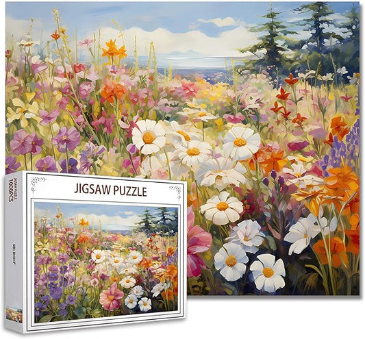 Colorful Flowers Sea Jigsaw Puzzle,Flowers Floral Scenery 1000 Pieces Jigsaw Puzzles for Adults,27 x 20 Inches Puzzles for Families,HD Quality Floral Photo Puzzle Gift,Game Nights