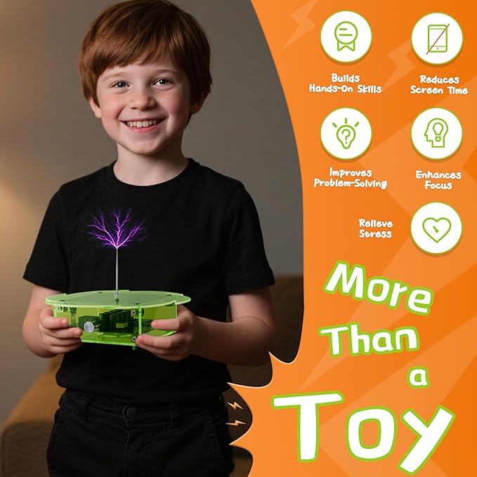 STEM DIY Toys Hand Soldering Electronic Tesla Lightning Kit|Science Craft Kit for Kids Ages 8-9-10-11-12-13-14-15+Years Old|Educational Gifts for Boys&Girls|Video Guide (Fire Wheel-Transparent Grey)