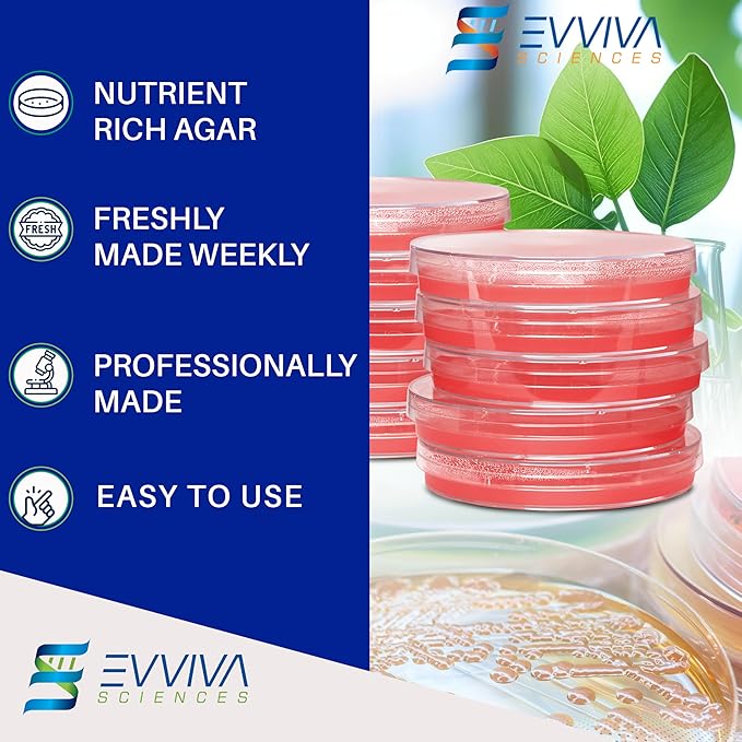 Evviva Sciences Nutrient Agar Petri Dishes Science Project Kit, Pre-Poured Agar Plates for Science Experiments, with Experiment eBook (RED)