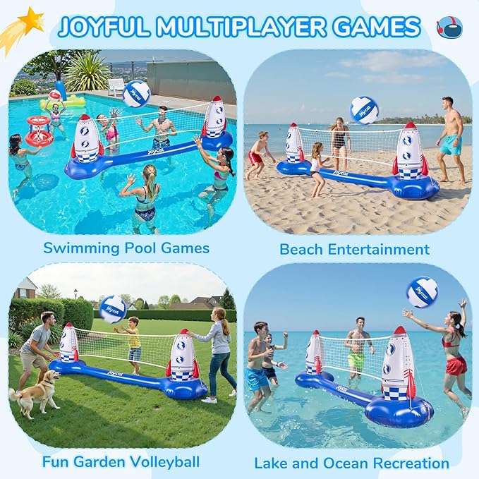 JoyCat Inflatable Pool Volleyball Set,125 Inch Volleyball Net & Basketball Hoop,Floating Swimming Pool Games Lake Beach Toys for Kids,Water Games for Adults and Family,Pools Party Gift Essentials