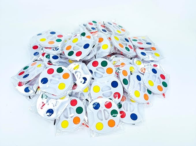 Color Swell Bulk Watercolors Round Paint Pack with Brushes - 25 Sets with 5 Washable Colors Each - Great for Kids, Classrooms, Parties, Students, Donations, Party Favors, All Ages