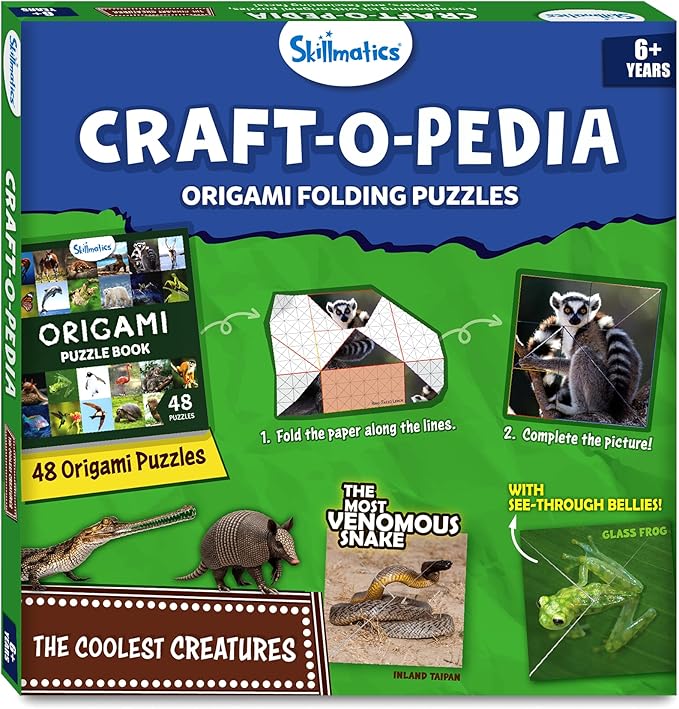 Skillmatics Origami Puzzle Book - 48 Folding Puzzles for Kids, Fun STEM Toy & Brain Teasers, Educational & Travel Gifts for Ages 6, 7, 8, 9, 10 and Up