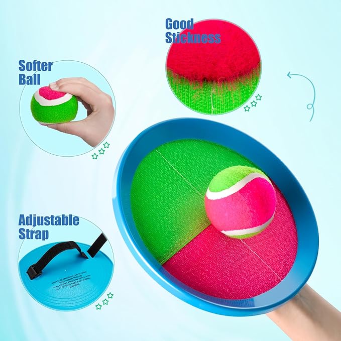 Toss and Catch Ball Set 4 Pack - Beach Toys Pool Toys Outdoor Games for Family Toddlers Kids Adults - Outside Yard Games- Classic Birthday Gift for 3 4 5 6 7 8 9 10 11 12+ Years Old Boys Girls
