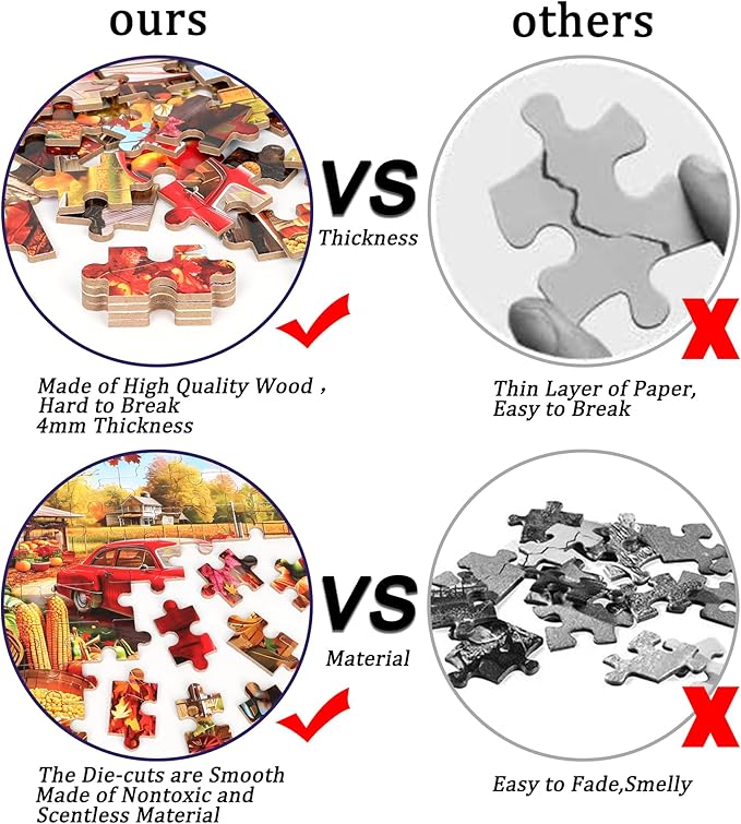 LELEMON Autumn Jigsaw Puzzles in a Metal Box 100 Pieces Autumn Pumpkin Red Car Maple Leaves Jigsaw Puzzle for Kids Ages 4-8 Children Learning Educational Puzzles Toys