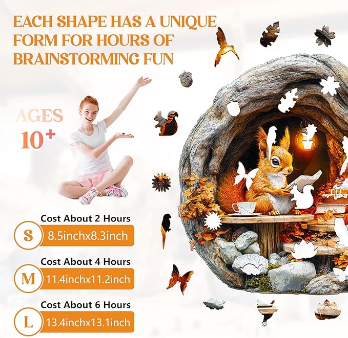 Wooden Puzzles for Adults, Wooden Jigsaw Puzzles for Adults Kids, 3D Burrow Squirrel Unique Shaped Wood Puzzles Adult, Creative Birthday Gifts for Friends Family Game (8.5 * 8.3in 100pcs)