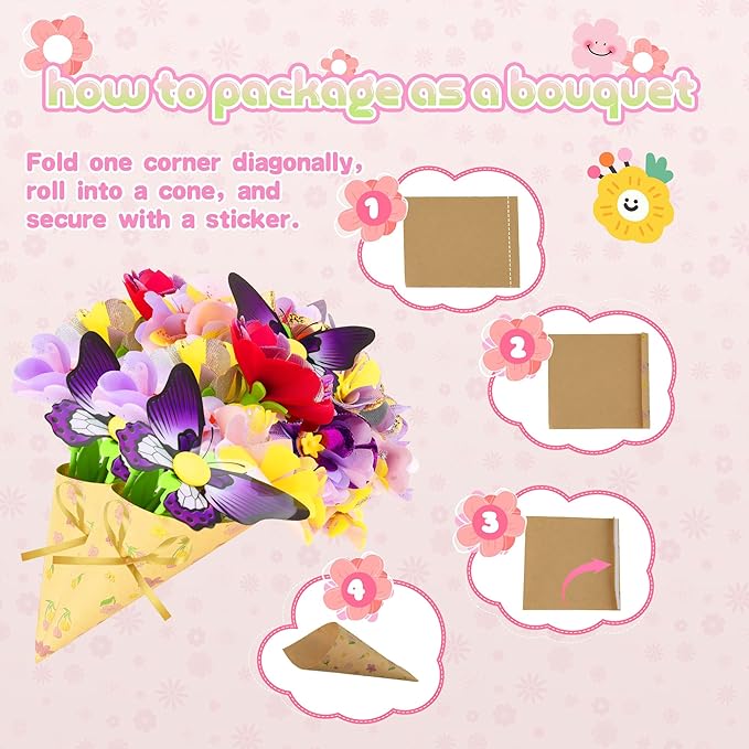 Fabric Flower Bouquets Toys,Flower Making Kit-DIY Craft Kits Toys for Kids,DIY Build Your Flowers Bouquet, Arts and Crafts for 3 4 5 6 7 8+Year Old Girl Birthday Gifts Ideas