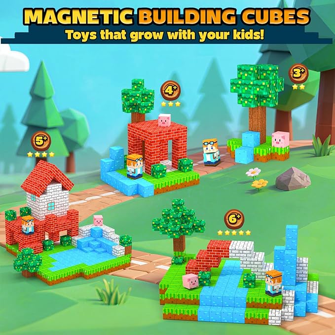Magnetic Blocks Kids Travel Toys with Portable Metal Tin – Montessori Building Blocks STEM Magnet Magnetic Tiles Toddler Kids Toys for 3+ Year Old Boys & Girls, Classroom Must Haves Creative Gift