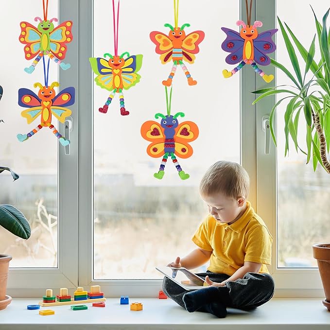 Fennoral 12 Pack Butterfly Craft for Kids Make Your Own Butterfly Foam Stickers with Beads DIY Arts and Crafts for Kids Boys Girls Party Favor Spring Summer Decoration Birthday Gifts
