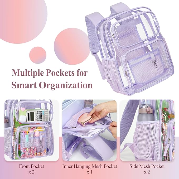 PACKISM Clear Backpack for School - 17 inch Large Heavy Duty Clear Bookbag, See Through PVC Backpacks (for age 12 above)