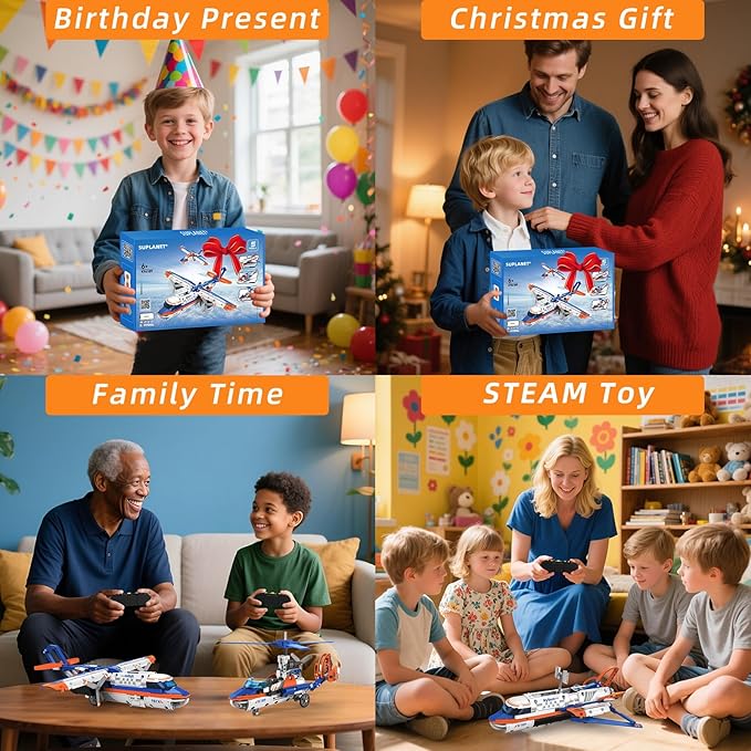 5 in 1 Airplane Building Block Set with APP & Remote Control STEM Toy,DIY Aircraft Building Kit Rechargeable Airplanes Model Toys Gifts for Boys Age 8-14 (325 PCS)