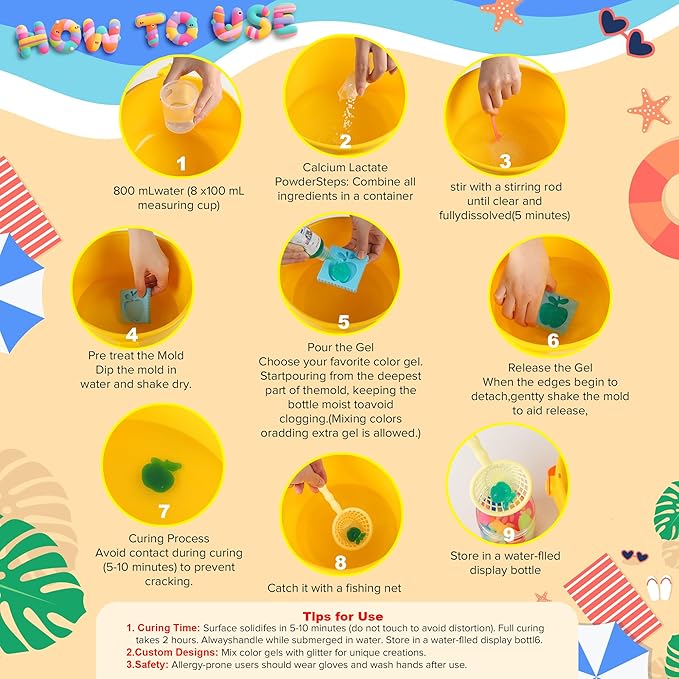 ARTPAR Water Elf Magic Gel Kit - 20 Colorful Gels + 16 Fantasy Molds - Non-Toxic Sensory Toys for Kids - Creative Arts & Crafts Project - Birthday Gifts for 5 6 7 8 9 10 Year Old Girls Boys