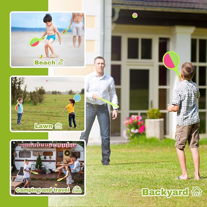Toss and Catch Game for Kids: Toss and Catch Balls Set of 2 - Outdoor Catching Ball Paddle Toys for Ages 3+ Beach Paddle Ball Sets for Yard, Backyard, Summer