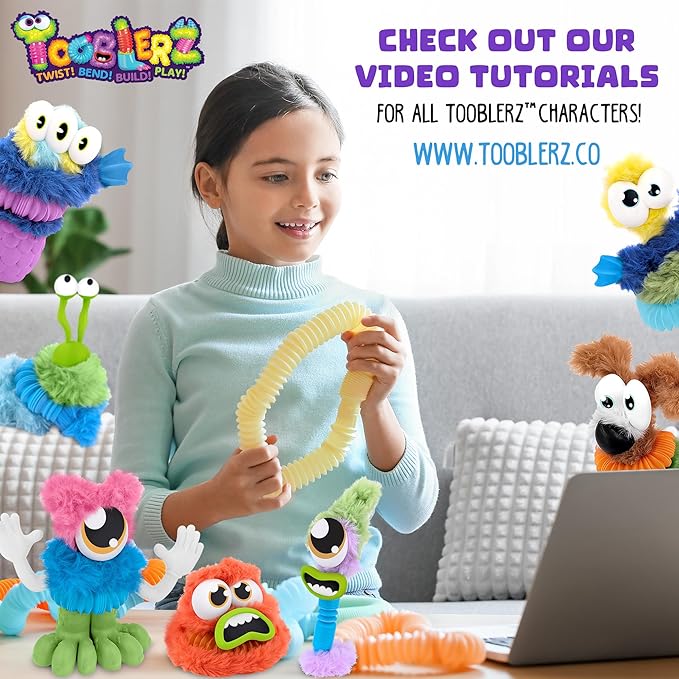 WeVeel TOOBLERZ Silly Monsterz Medium Set – 12-Piece Mix-and-Match Craft Kit for Kids – Includes Fuzzy Chenille Sticks, Fidget Tubes & Character Accessories – Creative Toy for Ages 6+