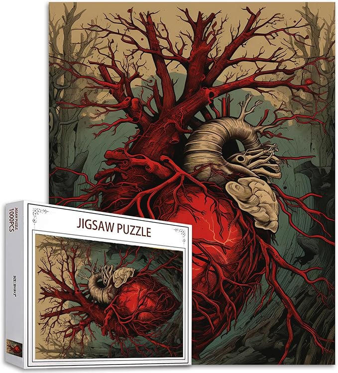 Human Organ 1000 Piece Jigsaw Puzzles for Adult Abstract Men Heart Painting Jigsaw Puzzle Body Structures 1000 Pieces Puzzles Game Nordics Wall Decor DIY Craft Anatomy Puzzle Art Hospital Decor(Grey)