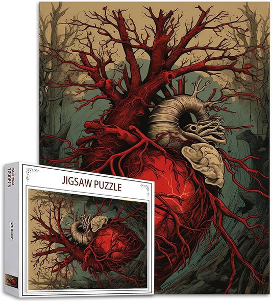 Human Organ 1000 Piece Jigsaw Puzzles for Adult Abstract Men Heart Painting Jigsaw Puzzle Body Structures 1000 Pieces Puzzles Game Nordics Wall Decor DIY Craft Anatomy Puzzle Art Hospital Decor(Grey)