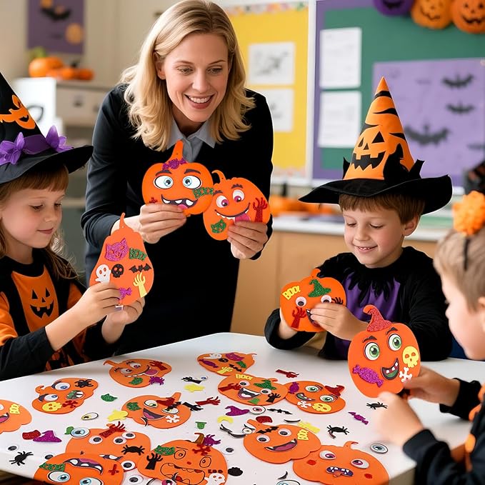 312 PCS Halloween Crafts for Kids, DIY Foam Pumpkins for Craft Bulk, Halloween Arts and Crafts for Party Favors Supplies, Halloween's Decorations, Classroom Craft Activities