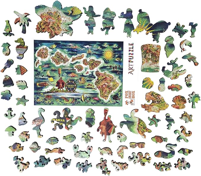 Wooden Puzzle for Adults - Uniquely Shaped Pieces - Made in The USA by FoxSmartBox - 440 Pieces - Hawaiian Islands
