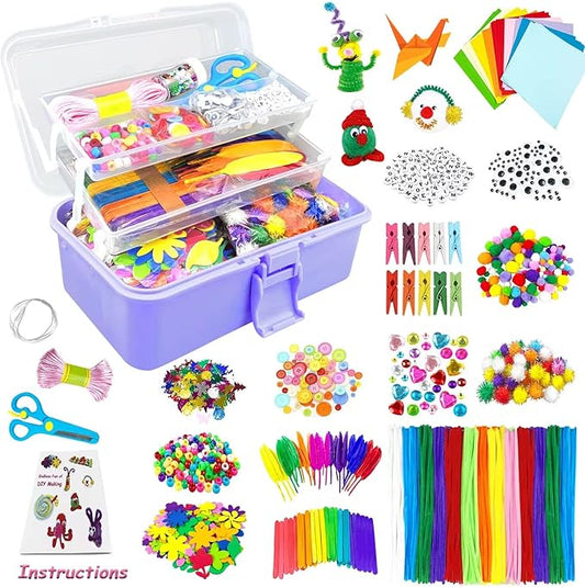 VLUSSO Arts and Crafts Supplies for Kids DIY Craft Kits Art Supplies Materials Kids Crafts Set with Pipe Cleaners Craft Box Preschool Homeschool Toys Gift for Boys and Girls Age 4 5 6 7 8