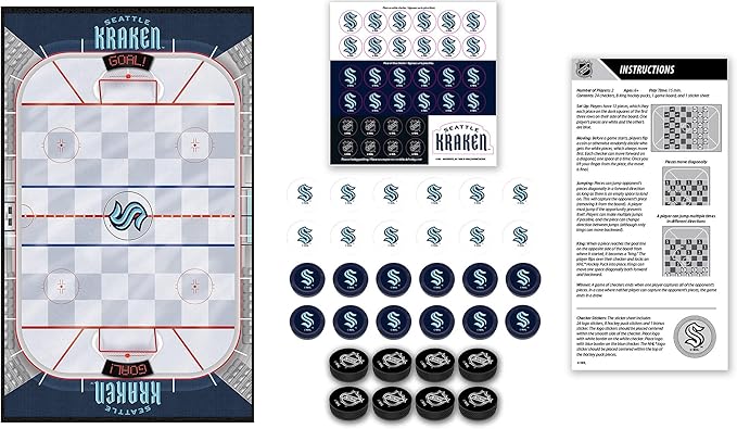 MasterPieces Family Game - NHL Seattle Kraken Checkers - Officially Licensed Board Game for Kids & Adults