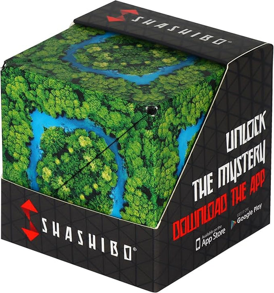 SHASHIBO Shape Shifting Box - Award-Winning Fidget Toy w/ 36 Rare Earth Magnets - Fidget Cube Transforms Into Over 70 Shapes, Sensory Toy Gift for Kids, Teens, and Adults (Wild Series - Jungle)