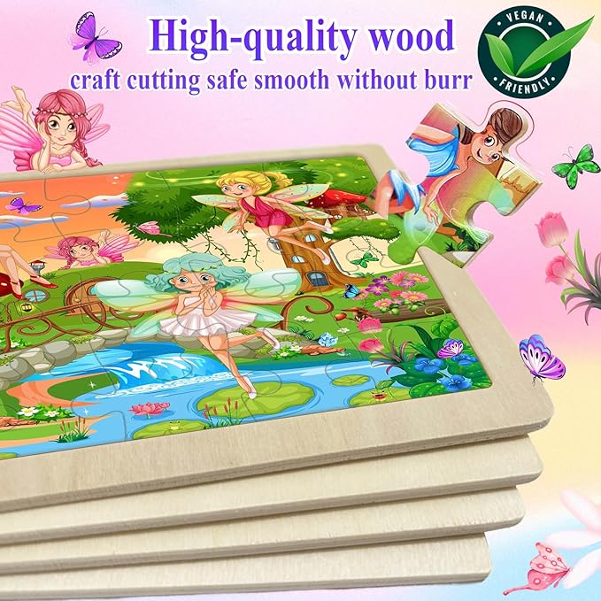 Wooden Puzzles for Kids Ages 4-6, 4 Pack with 24 Pieces Unicorn, Mermaid, Princess, Elf Wooden Puzzles for Toddlers Set, Educational & Learning Puzzles, Toys Gifts for 3 4 5 6 Year Old Boys Girls