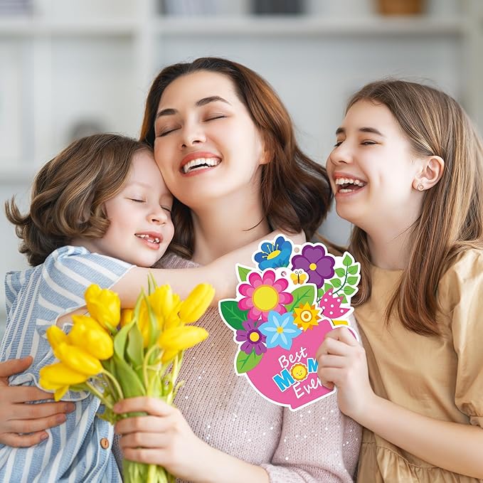 ANGOLIO Mother's Day Craft Kit for Kids - 40Sets Mother's Day Flowers DIY Paper Craft Kit Make Your Own Flower Pot Hanging Ornaments with Floral Stickers for Mom Ladies Classroom DIY Art Activities